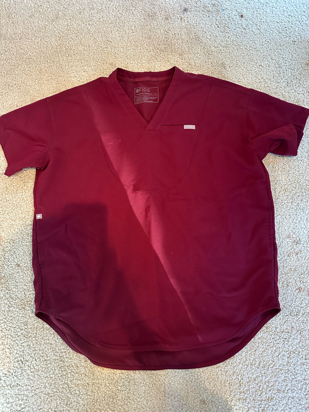 FIGS Burgundy Oversized V-Neck Scrub Top-MEDIUM